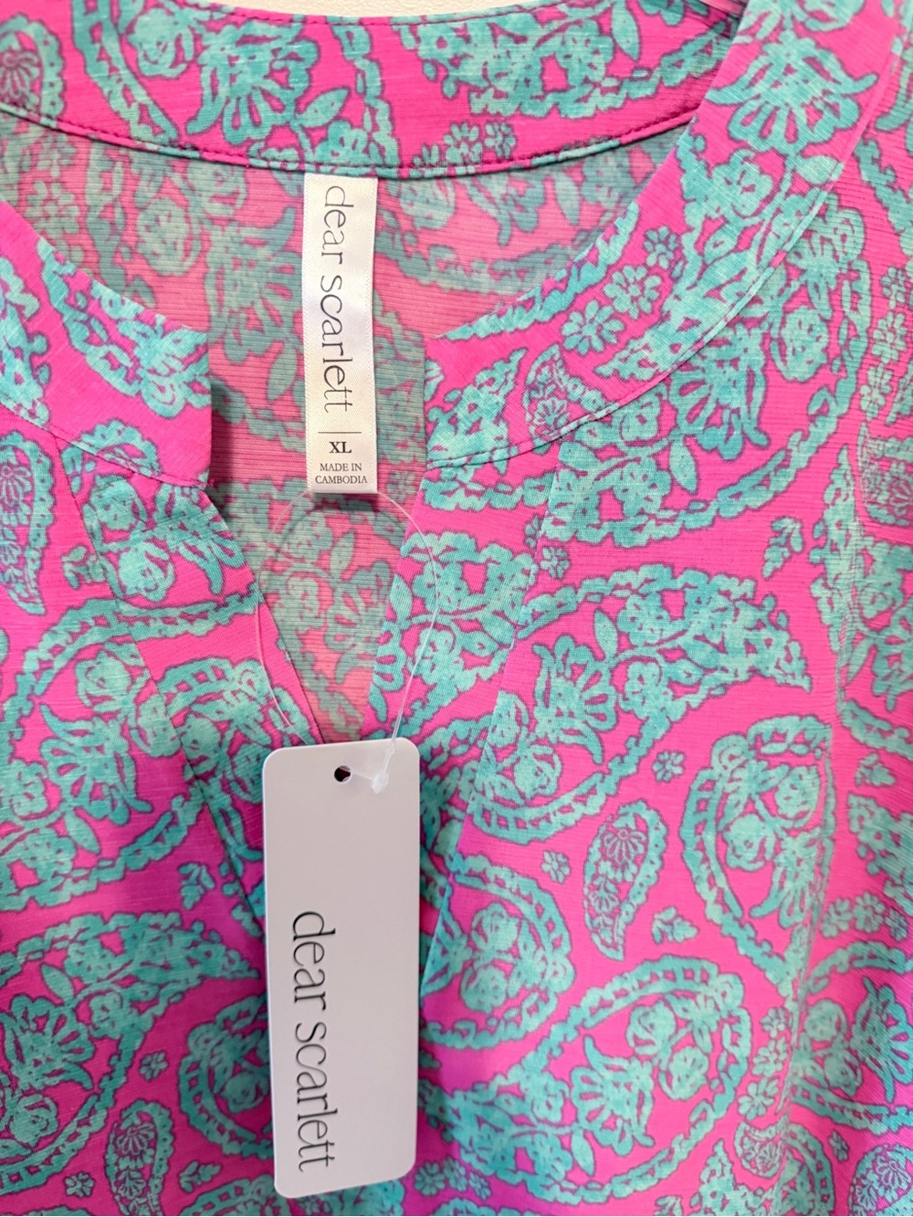 Dear Scarlett Pink & Teal Paisley Tunic Top - Picture 4 of 6